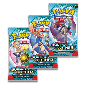 Pokemon TCG Scarlet Violet Journey Together three booster packs for battle-ready collections.
