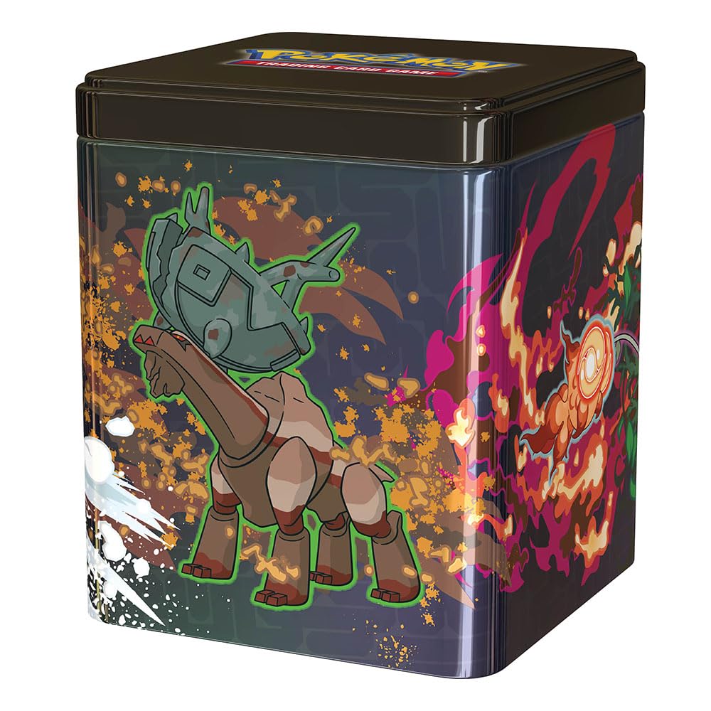Pokémon TCG Stacking Tin top view highlighting compact shelf-friendly footprint