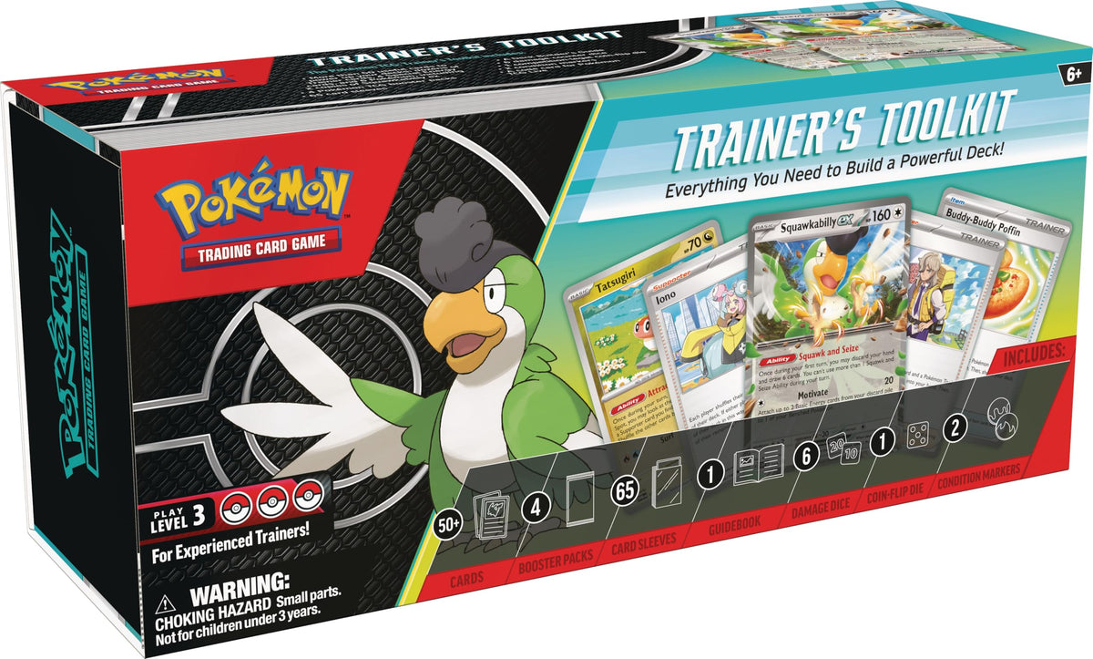 Pokemon TCG Trainers Toolkit box front showcasing contents for quick deck building