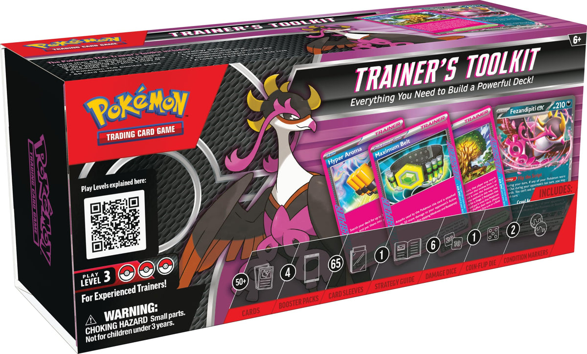 Pokémon TCG Trainer’s Toolkit box front with deck-building essentials for players.