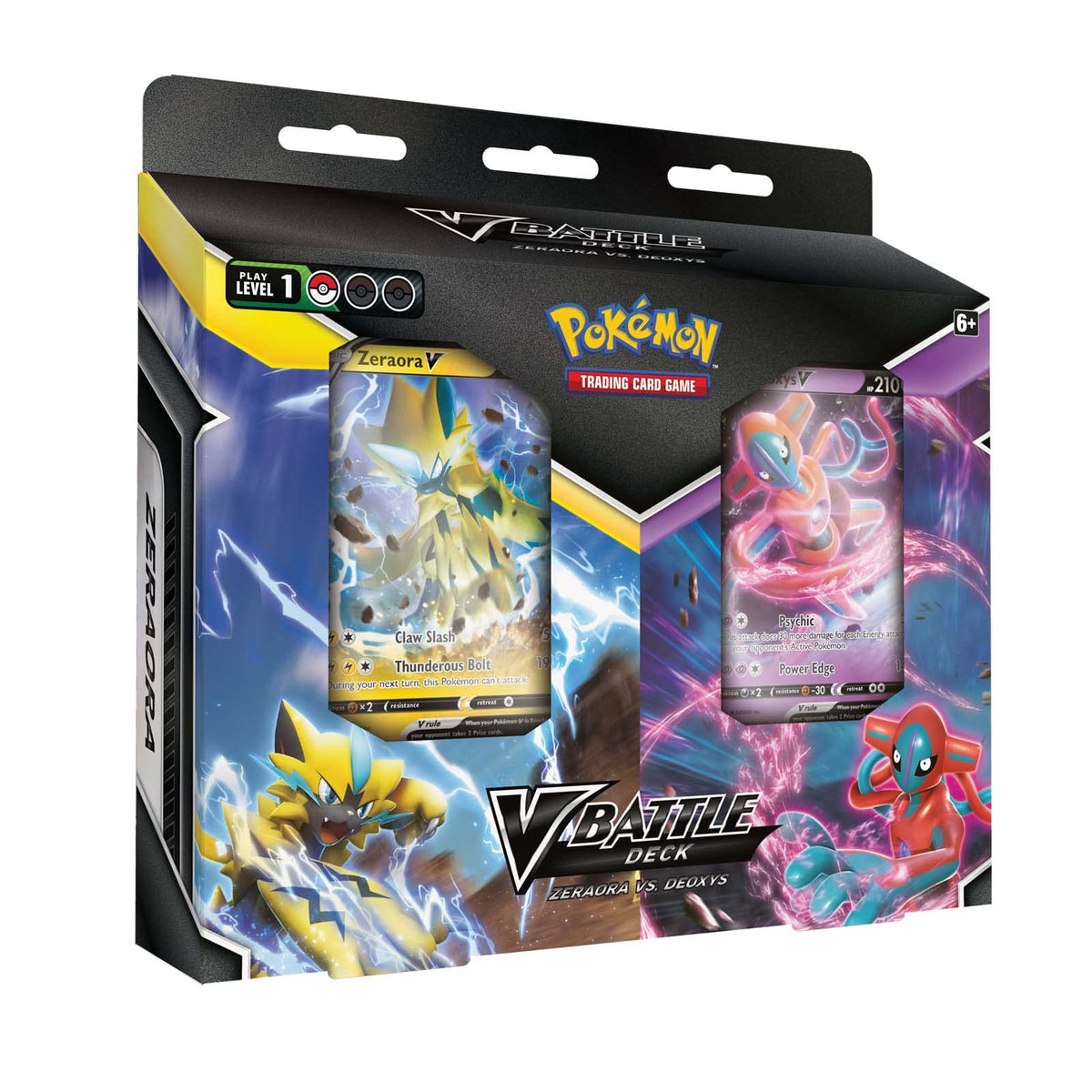 Pokémon TCG V Battle Deck: Zeraora vs Deoxys box front, ready-to-play kit for head-to-head battles.