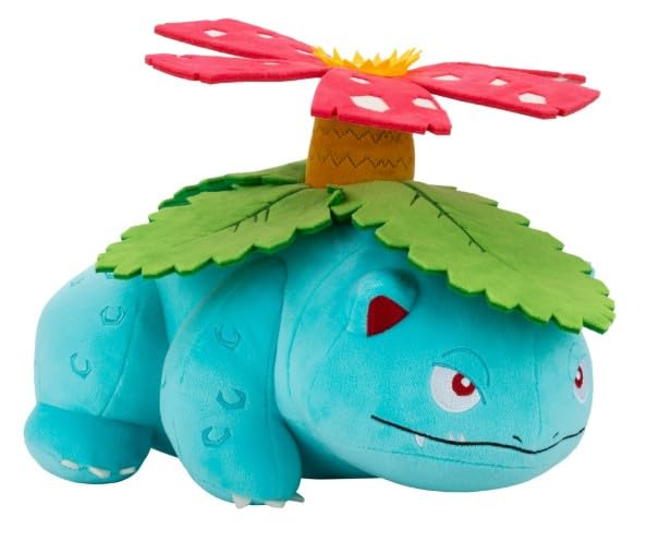 Pokemon Venusaur plush face close-up highlighting authentic features for collectors and cuddling.