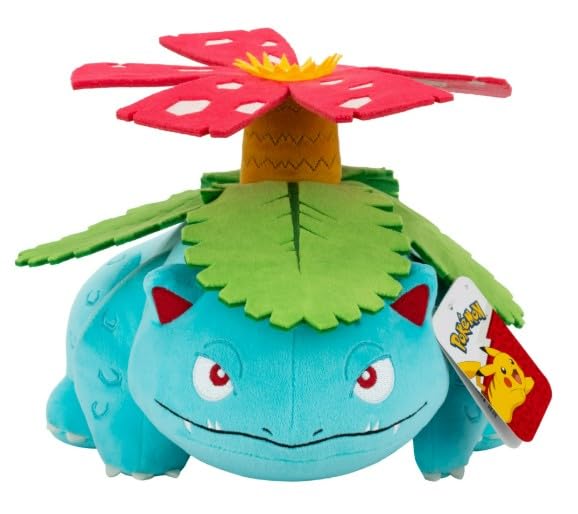Pokemon Venusaur plush with flower-back detail, ideal for display and gentle play.