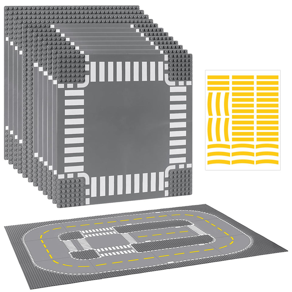Pokiiulk 12-pack road baseplates 10x10 offer a sturdy surface for Lego road layouts.