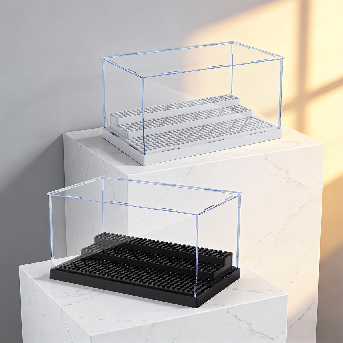 Pokiiulk black finish display case fits on shelves and showcases figures.
