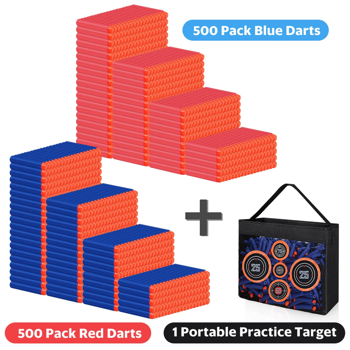 Pokiiulk 1000-pack foam darts displayed with Nerf compatibility in view