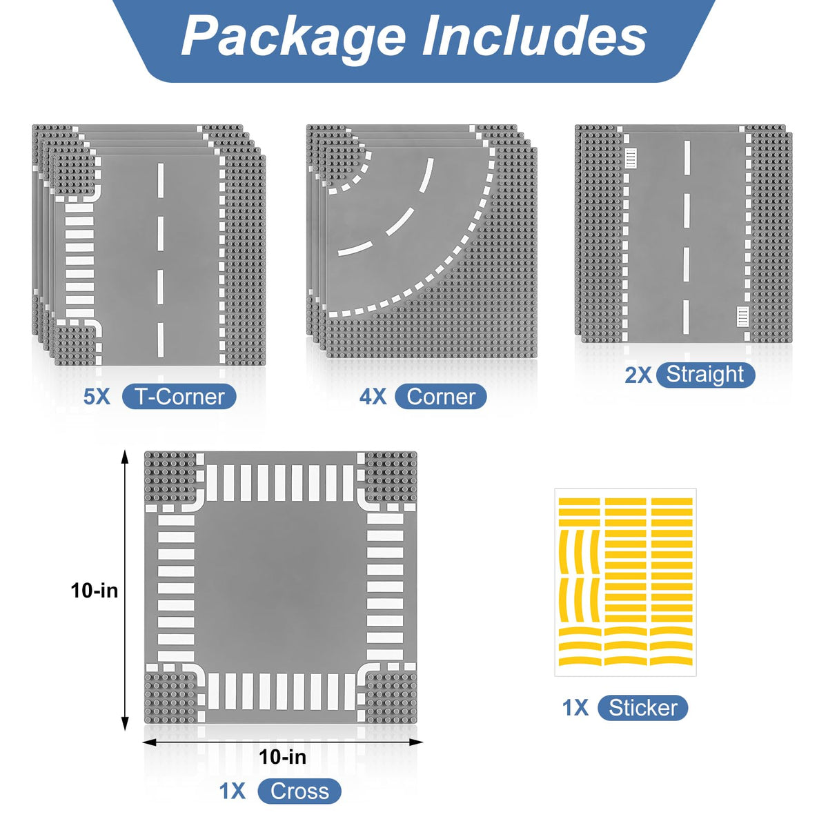 Pokiiulk corner pieces for road baseplates help frame city intersections.
