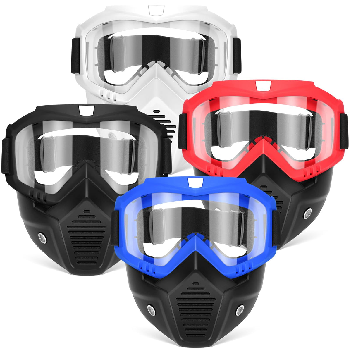 POKONBOY 4-pack detachable masks in team colors for Nerf battles.