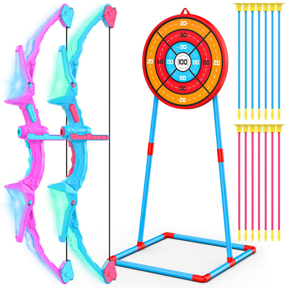 Polkoliye kids bow and arrow set with LED lights for safe indoor play.