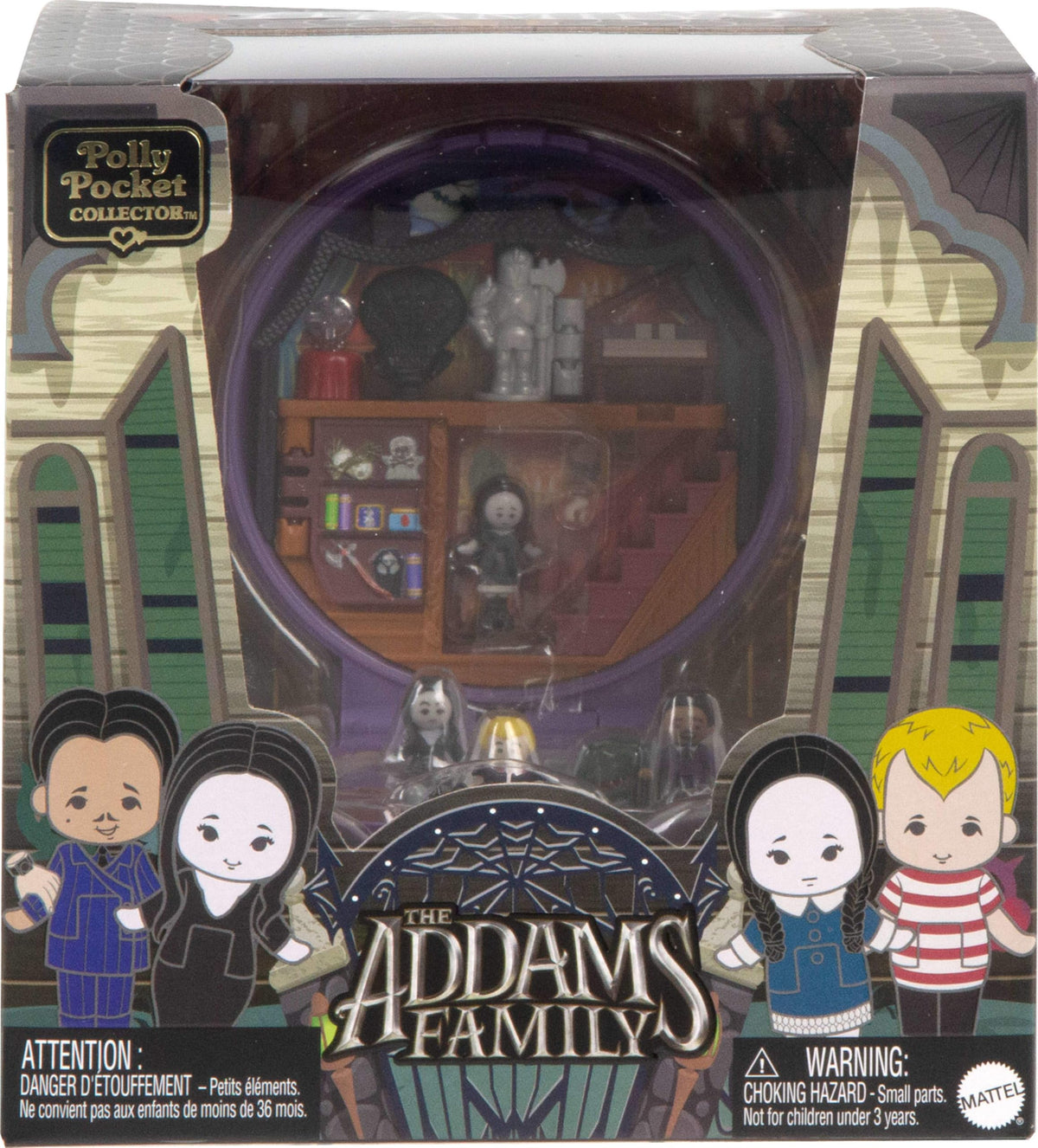 Polly Pocket Addams hidden treasure room behind bookshelf for secret discoveries
