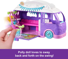 Polly Pocket doll and pet ride in the front seat for travel fun.