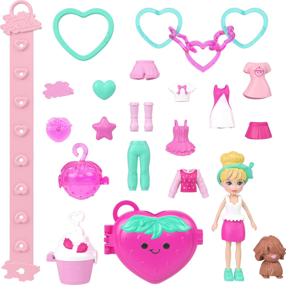 Polly Pocket doll and pet in wearable compact for on-the-go play