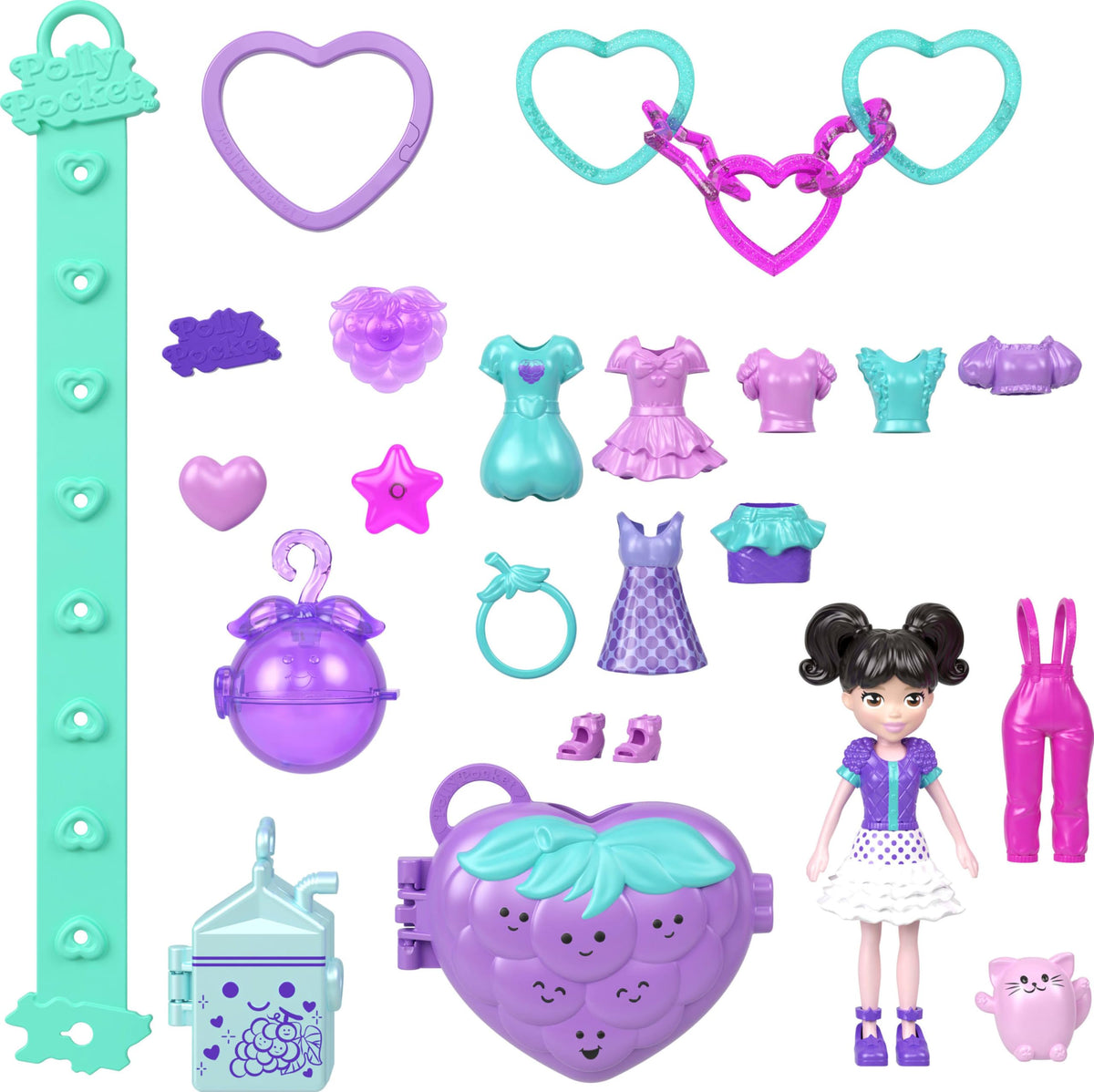 Polly Pocket fruit-themed bracelet kit with colorful charms for portable fashion fun