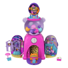 Polly Pocket Gumball Bear Playset includes micro dolls and a pop-up cash register.