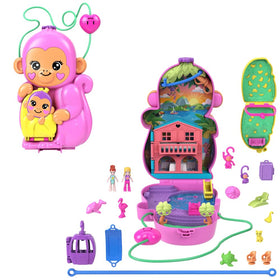 Polly Pocket Momma Monkey purse compact open jungle scene for portable imaginative play anywhere