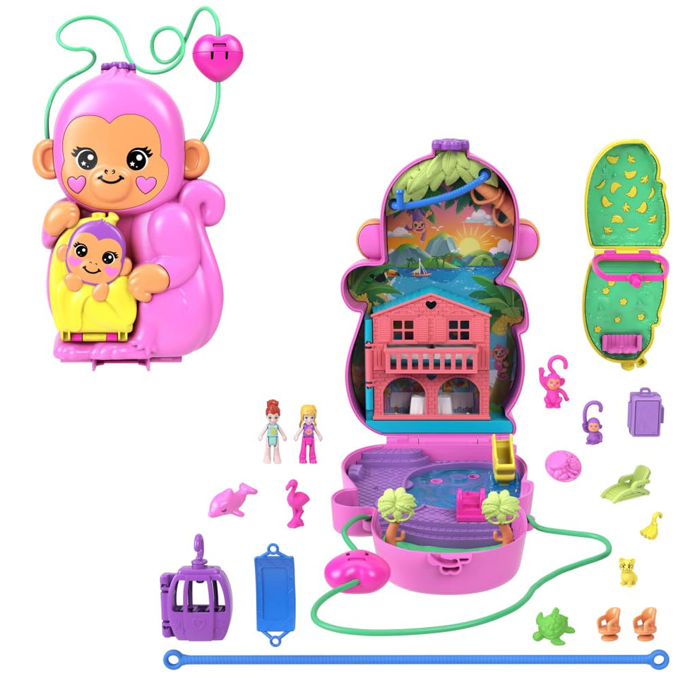 Polly Pocket Momma Monkey purse compact open jungle scene for portable imaginative play anywhere