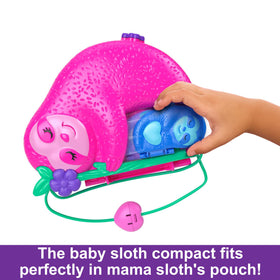Polly Pocket momma sloth compact open with jungle play space.