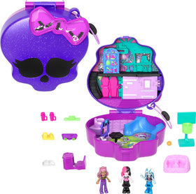 Polly Pocket Monster High playset with glitter skull bow for stylish display and play.