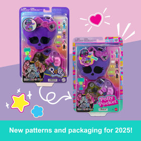 Polly Pocket Monster High playset storage compartment keeps dolls and accessories neatly organized.