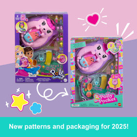 Polly Pocket Mushroom House Play Area creates a cozy habitat for dolls.