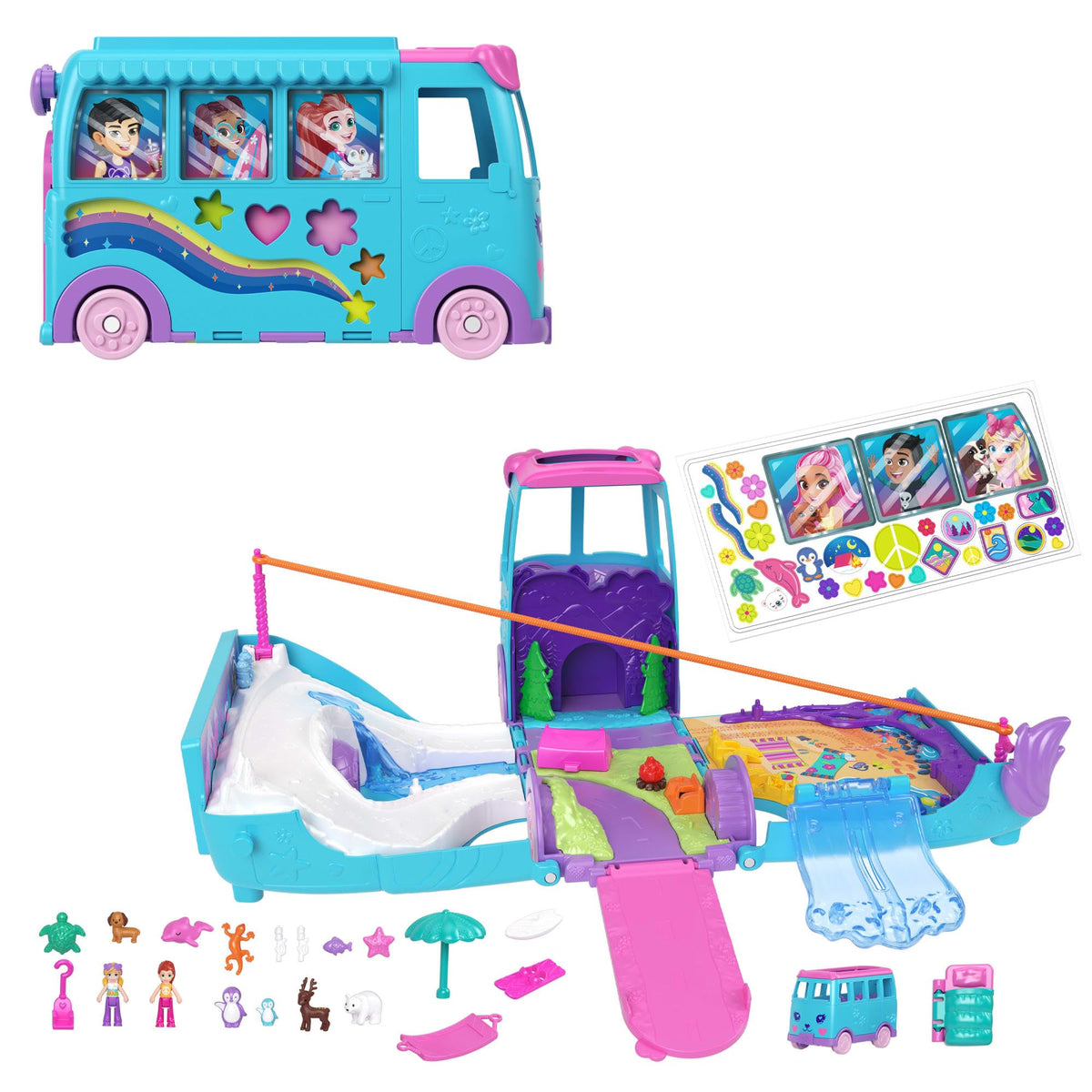 Polly Pocket Pet Mobile Adventure van exterior with stickers to customize play.