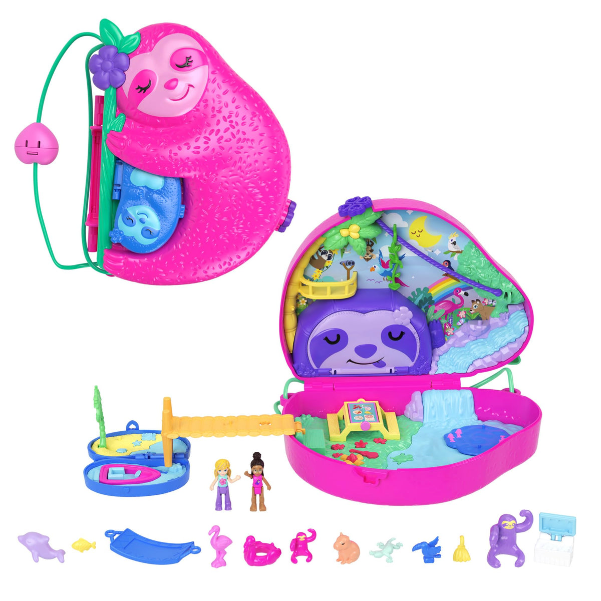 Polly Pocket sloth family purse compact closed, ready for on-the-go play.