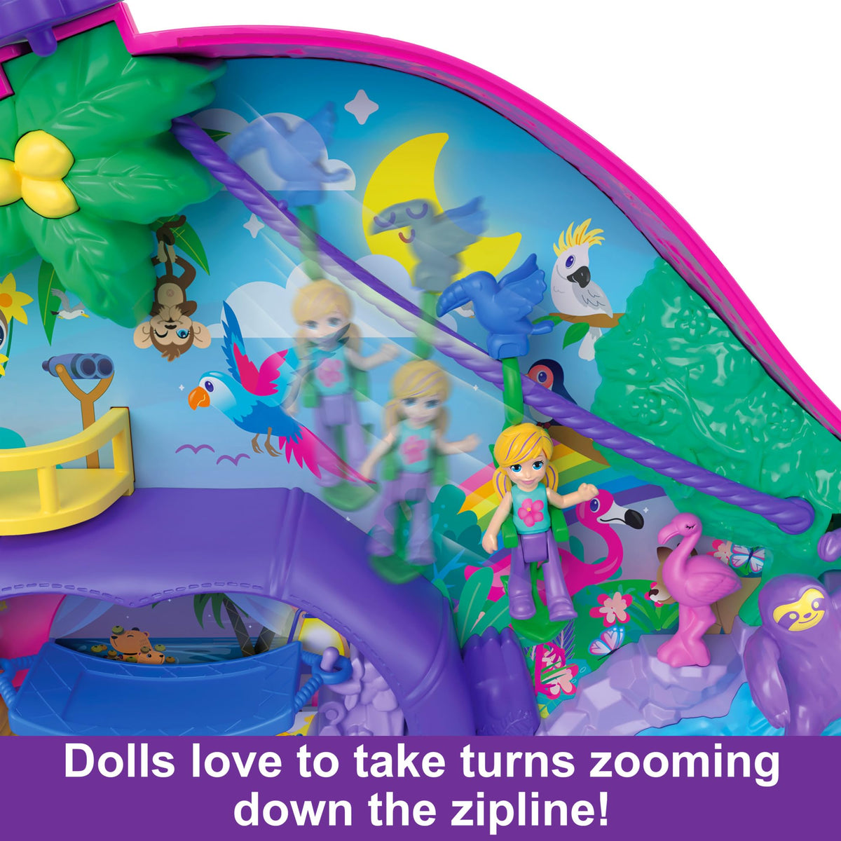Polly Pocket tent opens to a hammock for cozy rest.