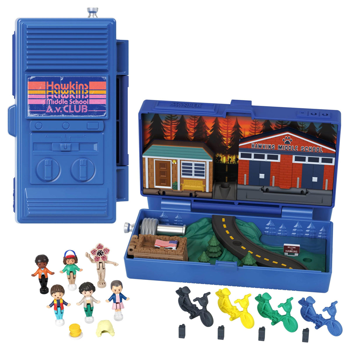 Polly Pocket Stranger Things walkie talkie compact opened for Hawkins and Upside Down play