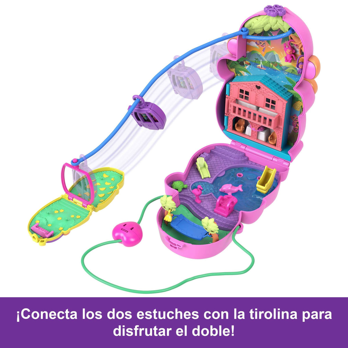 Polly Pocket zipline tram links two jungle scenes for dynamic play sessions