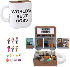 Polly Pocket Office mug exterior reveals six micro dolls for display and play.
