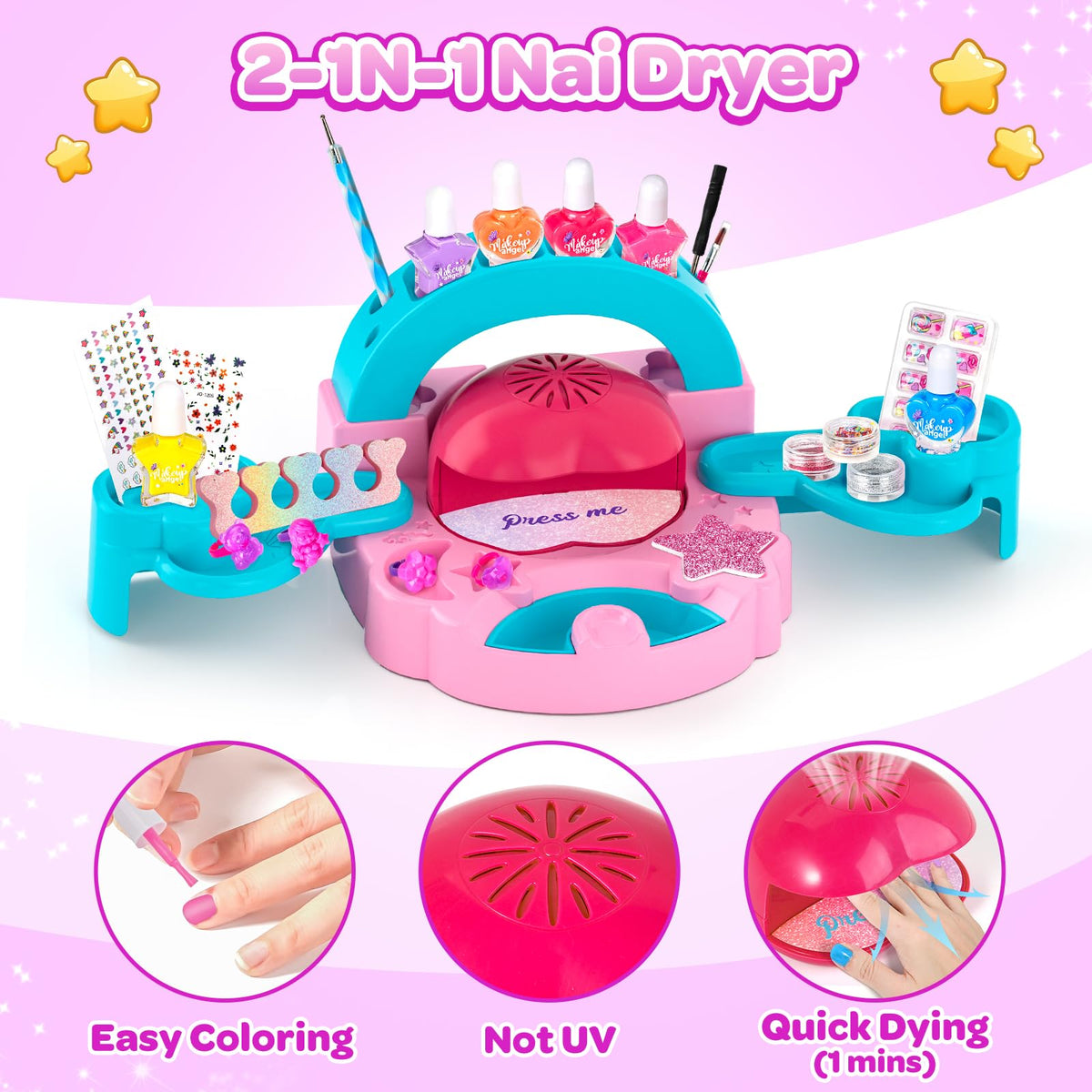 Polokping 3D Decorations set enhances princess-themed nail art.