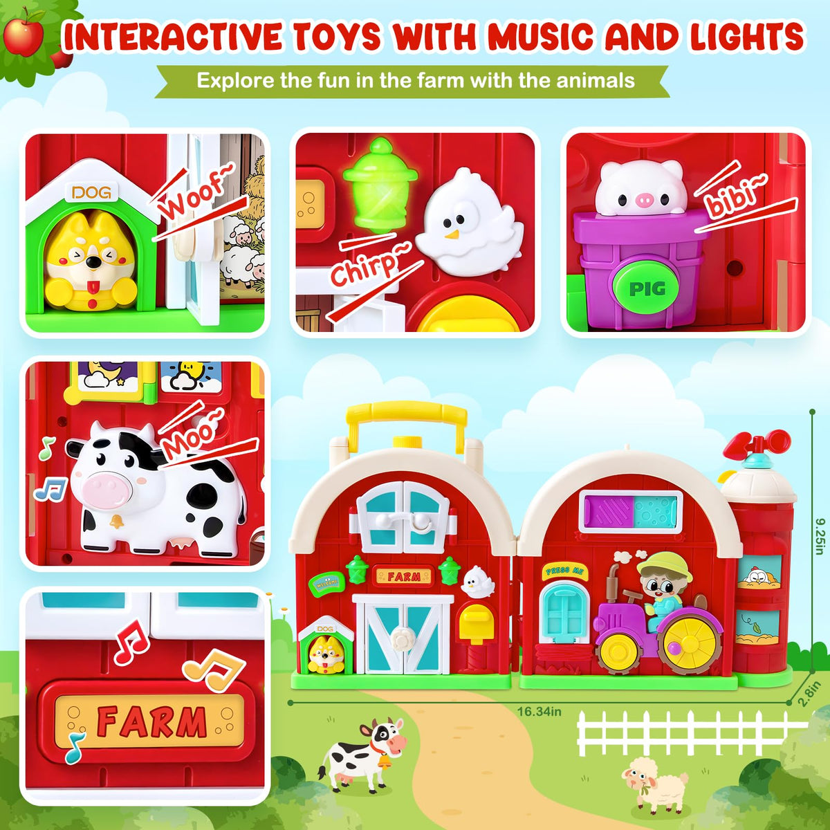 Polokping Montessori Farm Busy Board apple collection for fine motor practice