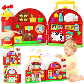 Polokping Montessori Farm Busy Board front view showing interactive farm elements for early motor skills