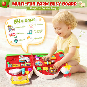 Polokping Montessori Farm Busy Board side view highlighting tactile actions for sensory play