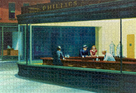 Pomegranate Edward Hopper Nighthawks art insert adds delightful surprise to your puzzle experience.