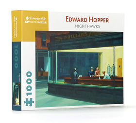 Pomegranate Nighthawks 1000-piece puzzle showcases Hopper’s scene with vivid detail for immersive evenings.