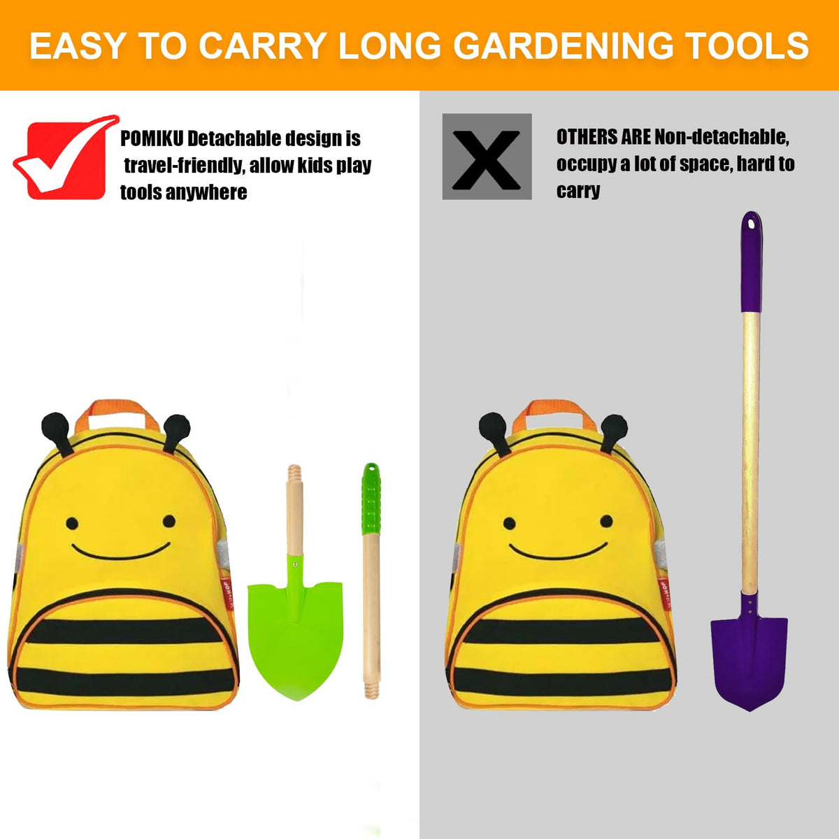 Pomiku Kids Garden Tools Spade: sturdy spade for soil turning and sandbox play.