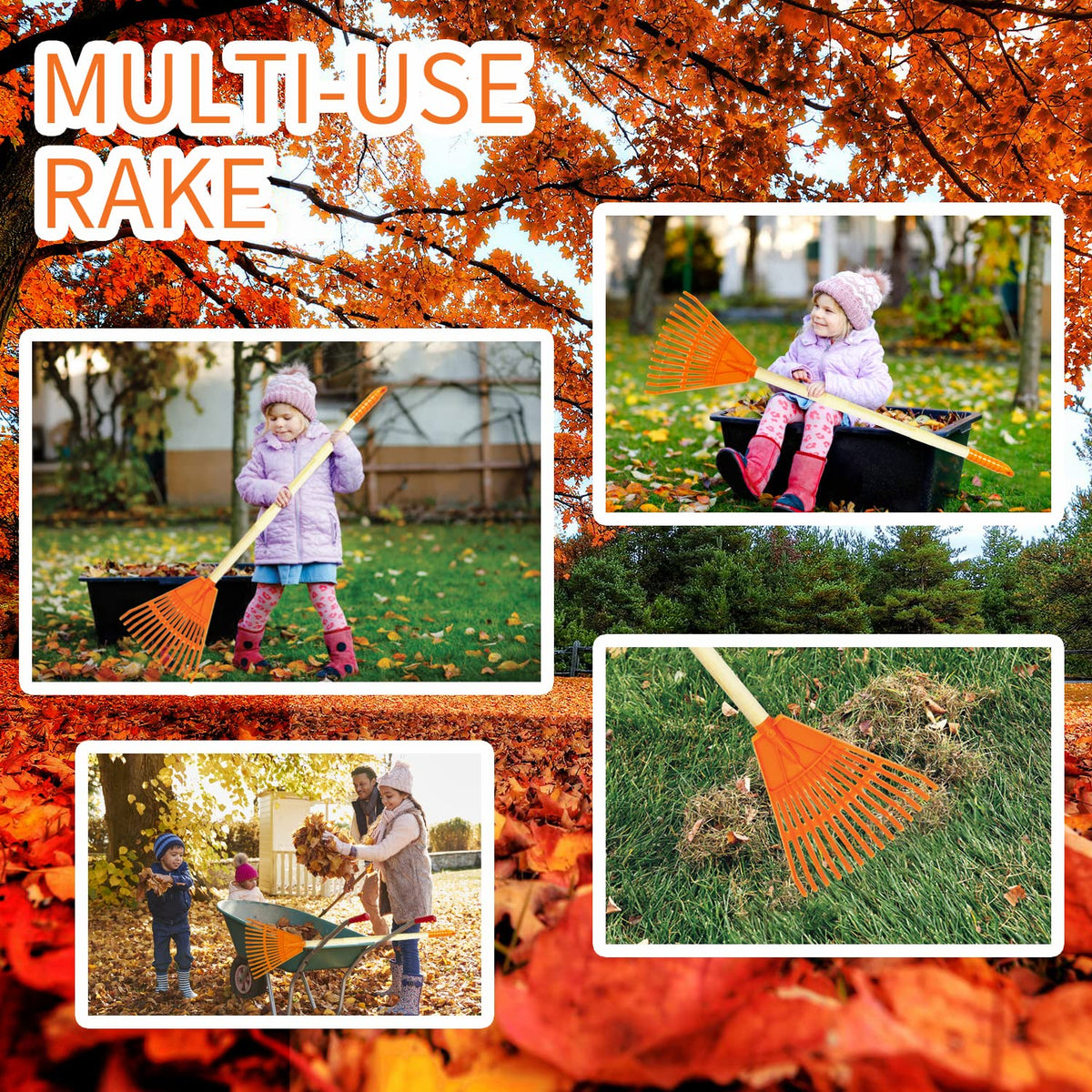 POMIKU kids rakes adjustable length 19 inches for closer work