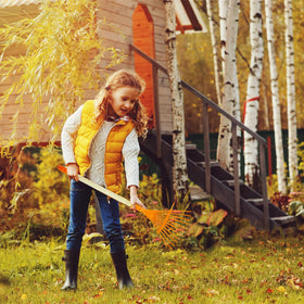 Pomiku Kids Rakes in action, kids helping in garden and outdoor play.