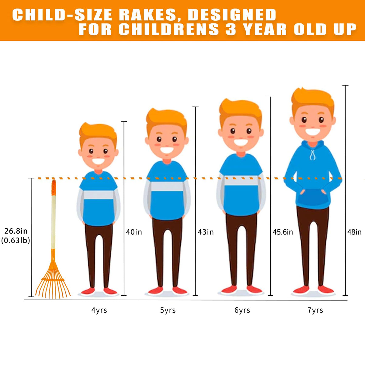 Pomiku Kids Rakes smooth wooden handle for a safe, comfortable grip.