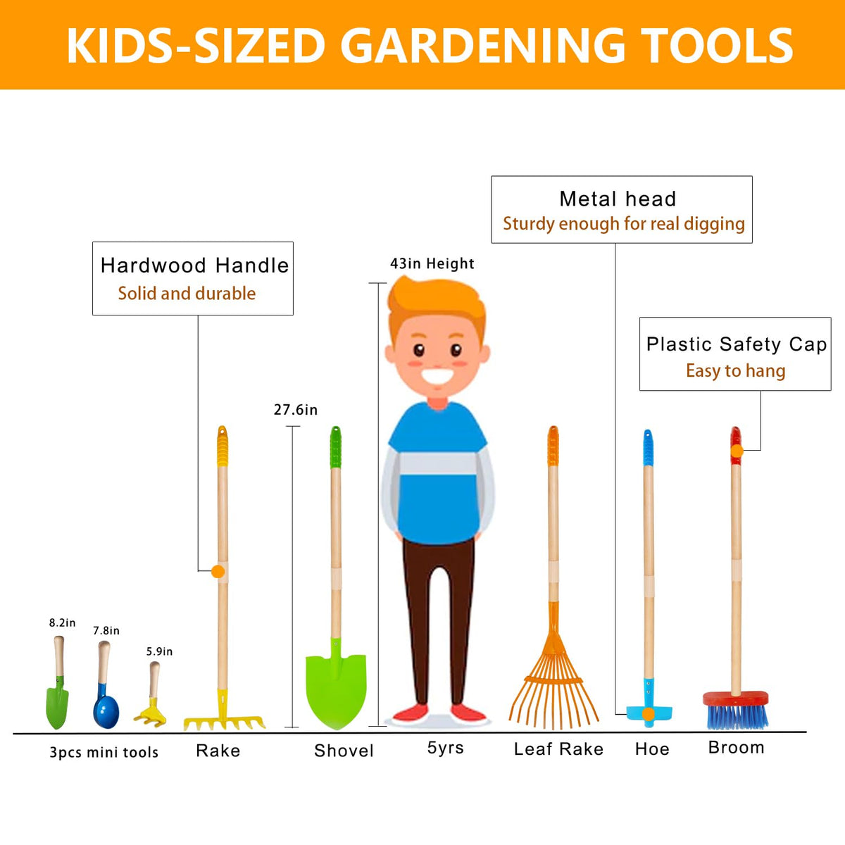 POMIKU shovel and rake for little hands during garden tasks.