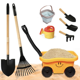 POMIKU Toddlers Wheelbarrow Wagon with 7 real tools for safe digging