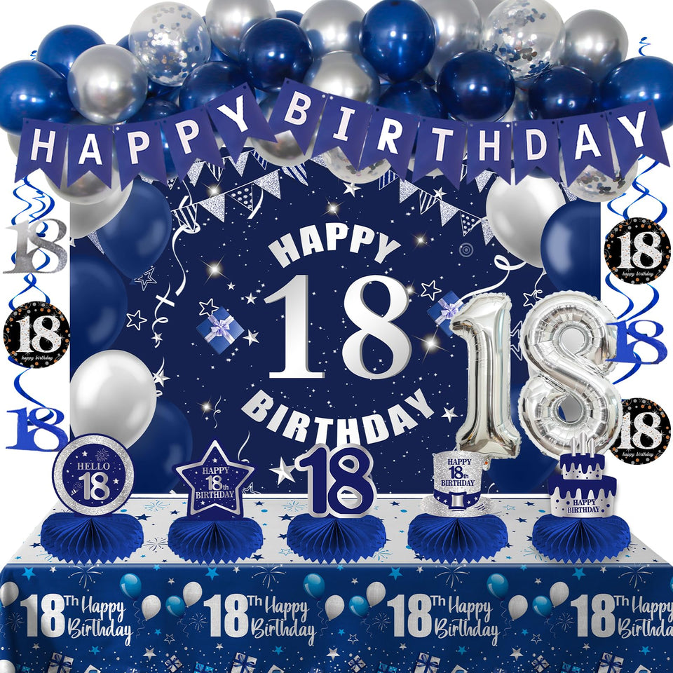Pongime 18th blue balloons banner ideal for eye-catching photos.