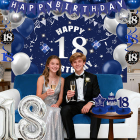 Pongime 18th silver number 18 balloon serves as bold centerpiece focal point.