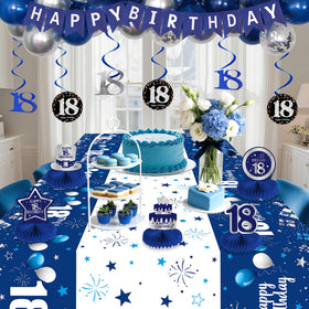 Pongime 18th tablecloth blue-silver coordinates the table decor.