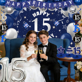 Pongime dark blue latex balloons add bold color to the decor.
