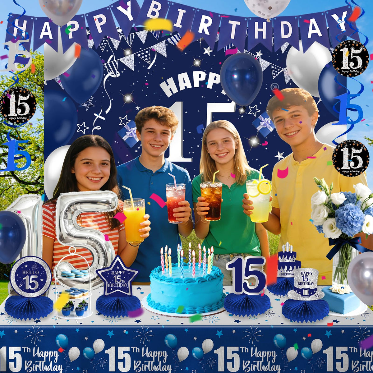 Pongime silver number 15 balloon showcases the milestone with shine.