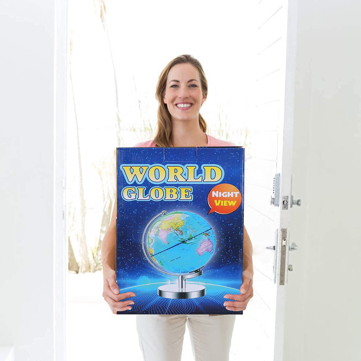 POOCCI globe at night with LED glow supports relaxed, focused nighttime study.