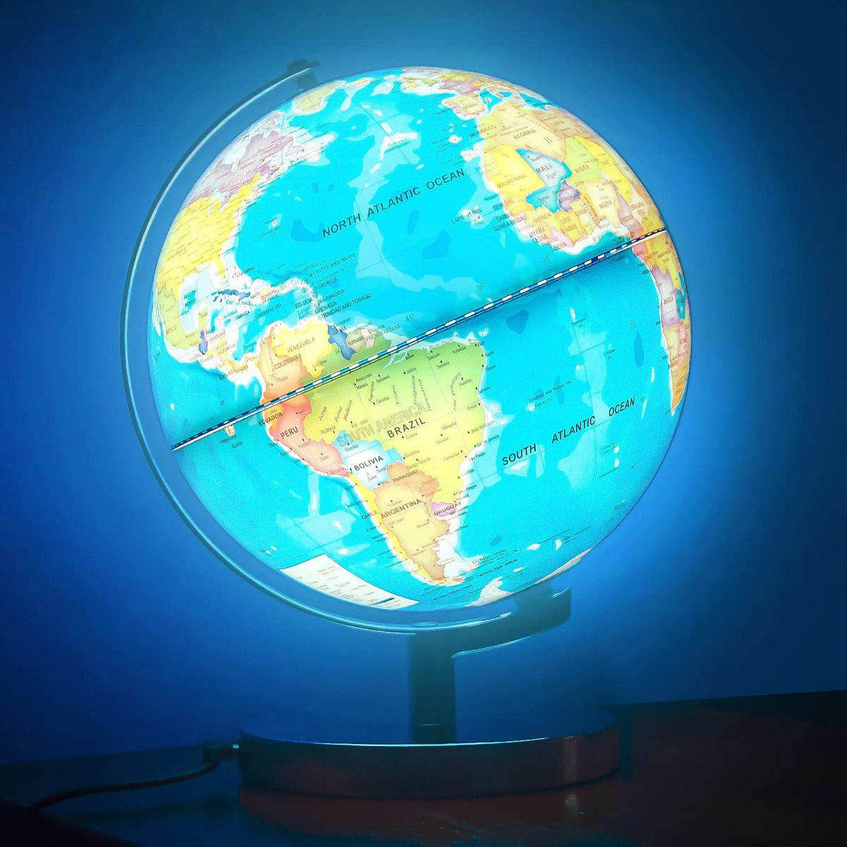 POOCCI globe with magnifying glass invites careful exploration.