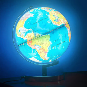 POOCCI globe with magnifying glass invites careful exploration.